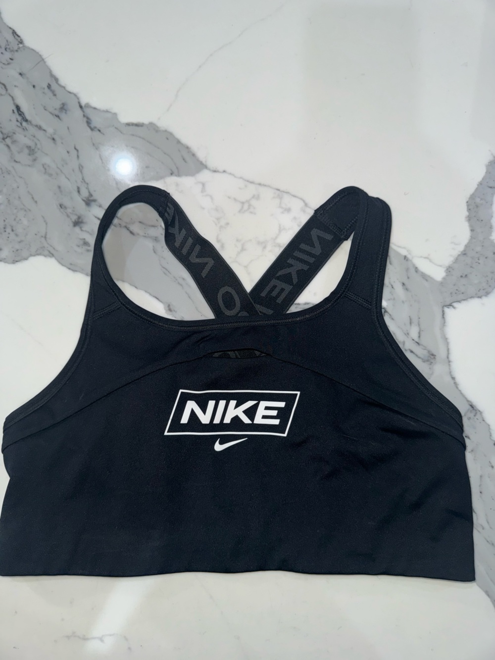 Nike Black Racerback Sports Bra with White Logo
